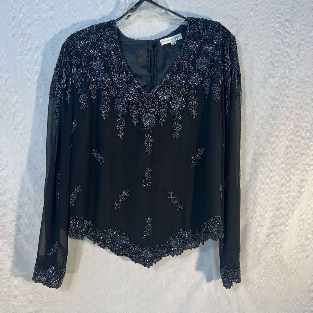 Drapers & Damon’s Top Cocktail Formal Black Beaded V Neck Long Sleeves 18W👍